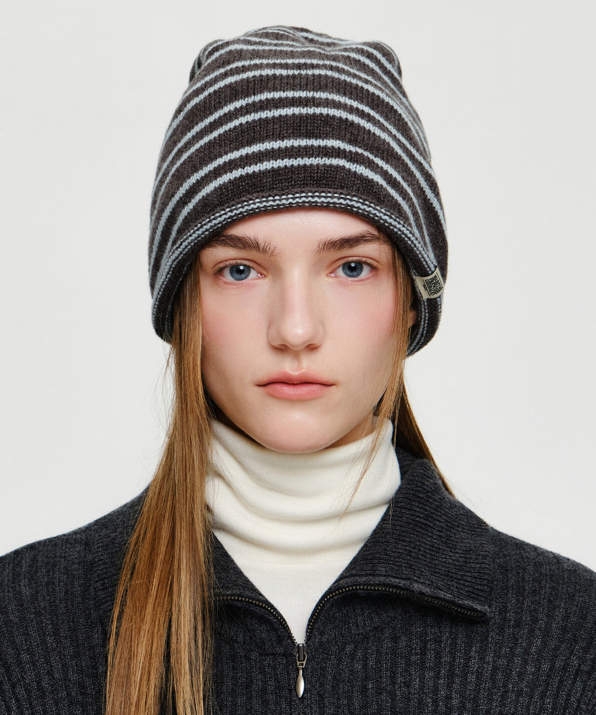 Marithe & Francois Girbaud - Micro Classic Logo Stripe Beanie (Brown) product image 1 | TRAB K-Fashion Australia