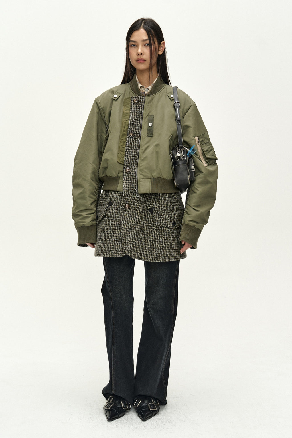 Andersson Bell - Unisex Deconstructed Layered Bomber Coat (Sage) product image 2 | TRAB K-Fashion Australia