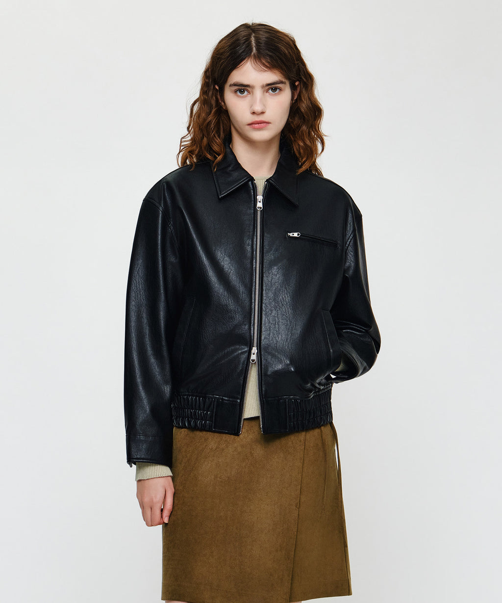 Marithe & Francois Girbaud - Faux Leather Collar Jacket (Black) product image 1 | TRAB K-Fashion Australia
