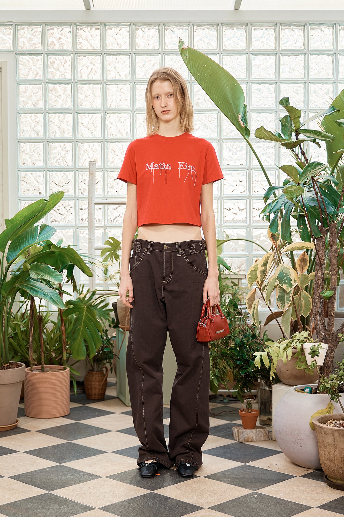 Matin Kim - Waist Buckle Curved Twill Denim Pants (Charcoal) product image 7 | TRAB K-Fashion Australia
