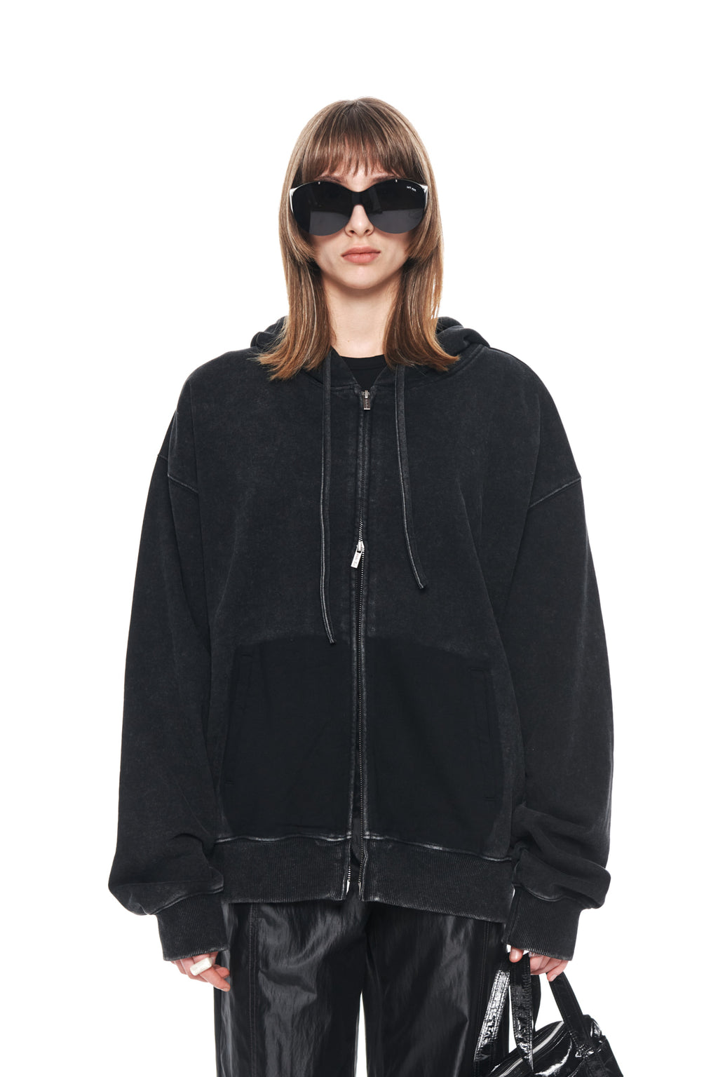 Matin Kim - Pigment Dying Logo Hoody Zip Up (Black) product image 10 | TRAB K-Fashion Australia