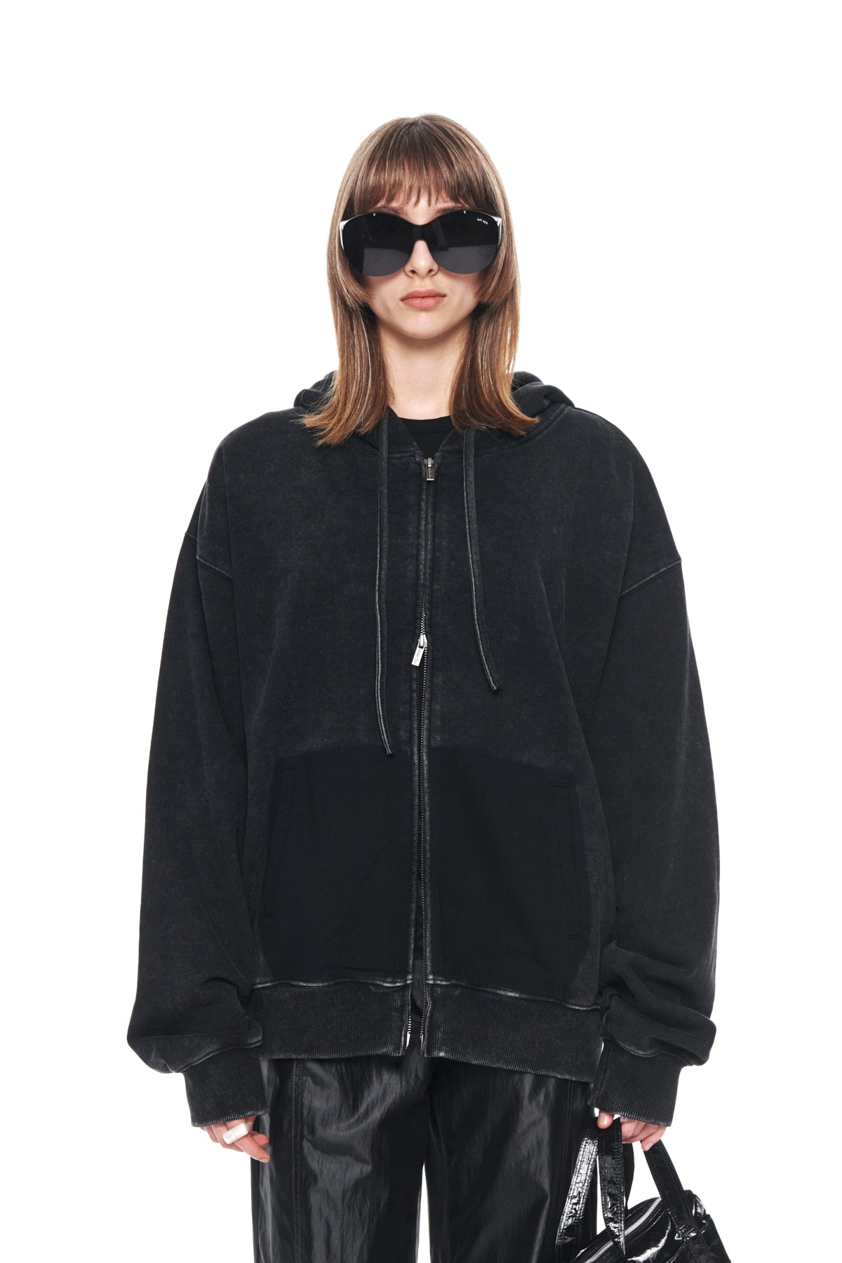 Matin Kim - Pigment Dying Logo Hoody Zip Up (Black) product image 10 | TRAB K-Fashion Australia
