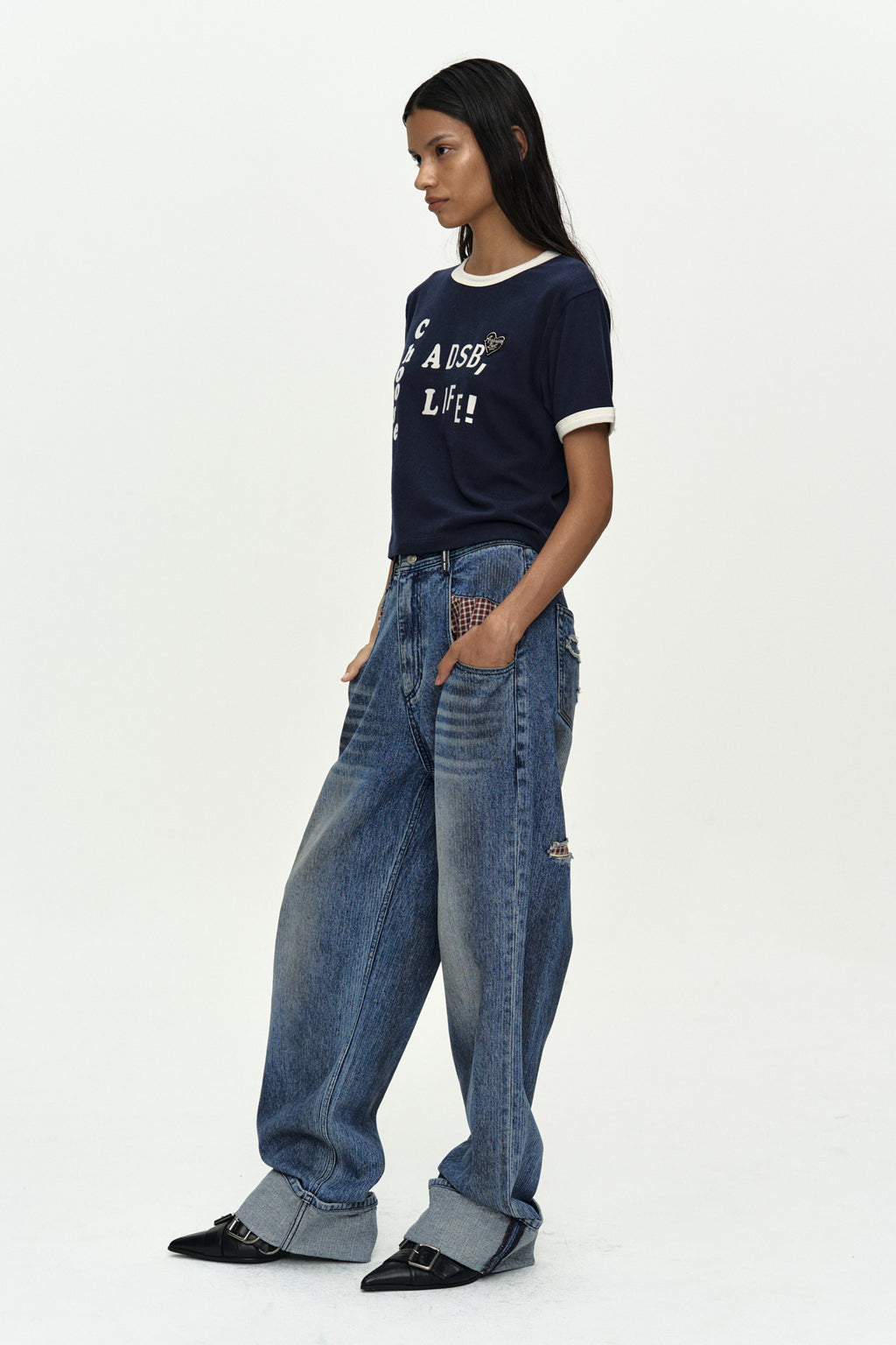 Andersson Bell - (essential) Adsb Flocking Baby Ringer T-Shirt (Navy) product image 3 | TRAB K-Fashion Australia