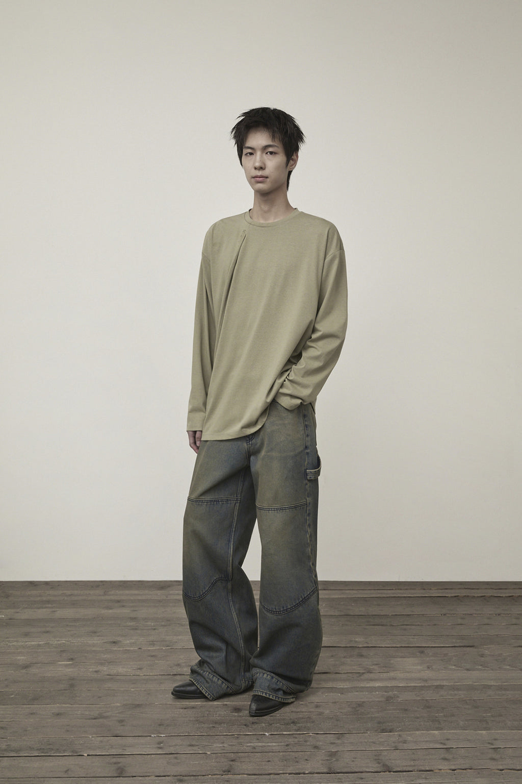 Matin Kim - Tuck Point Long Sleeve Top (Light Khaki) product image 8 | TRAB K-Fashion Australia