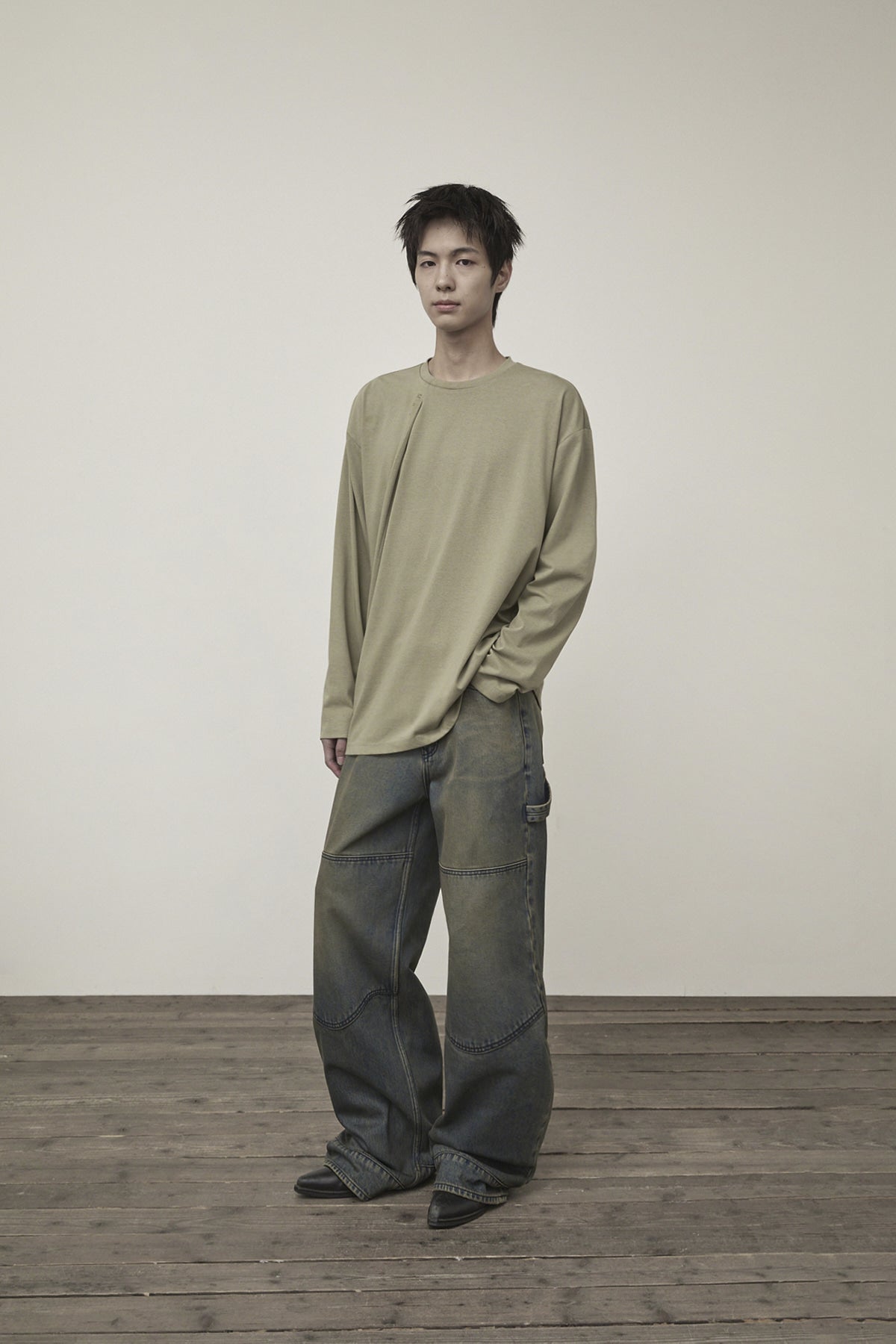 Matin Kim - Tuck Point Long Sleeve Top (Light Khaki) product image 8 | TRAB K-Fashion Australia
