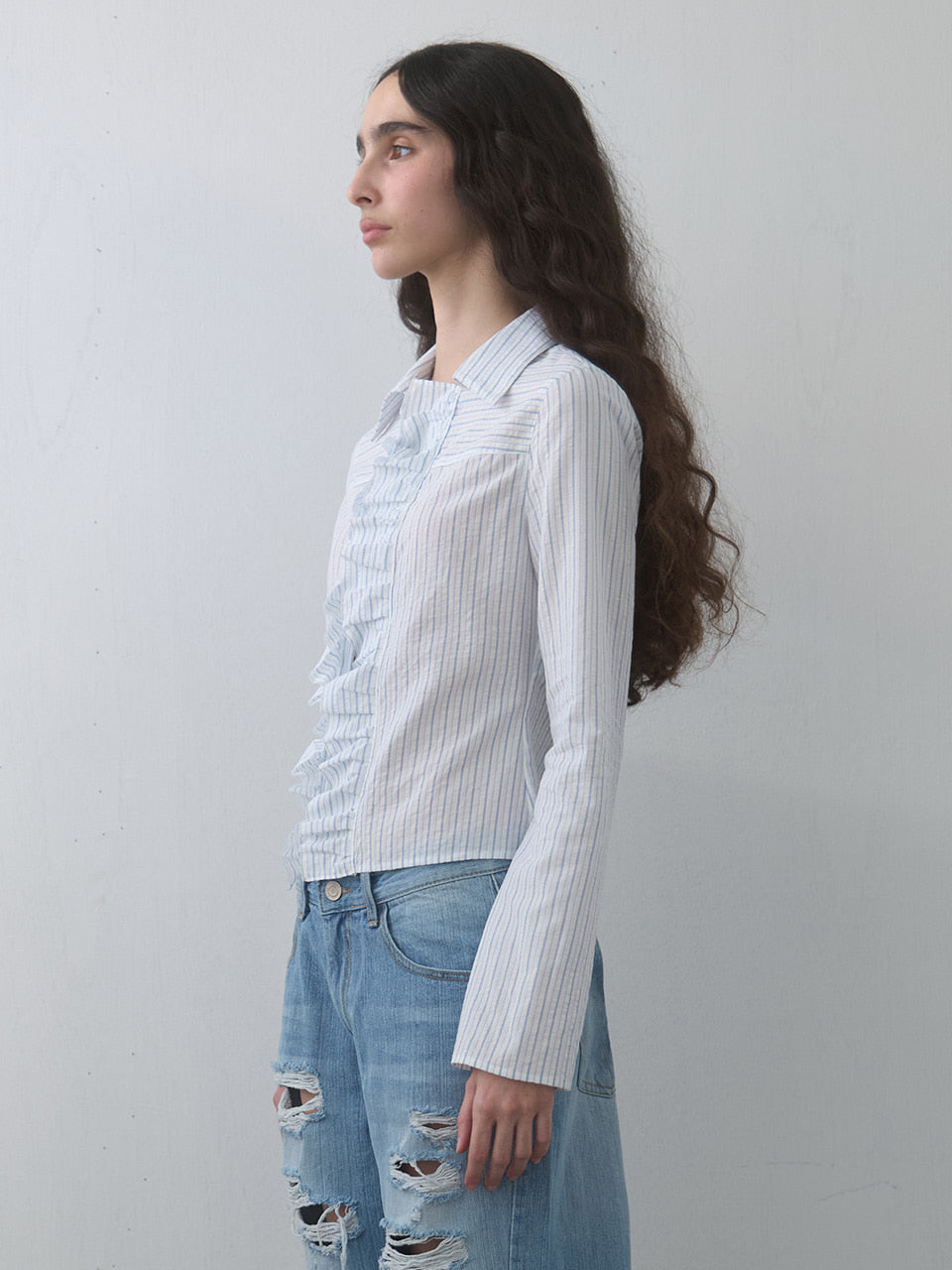 Kijun - Ruffle Detail Shirt (Sky Blue) product image 2 | TRAB K-Fashion Australia