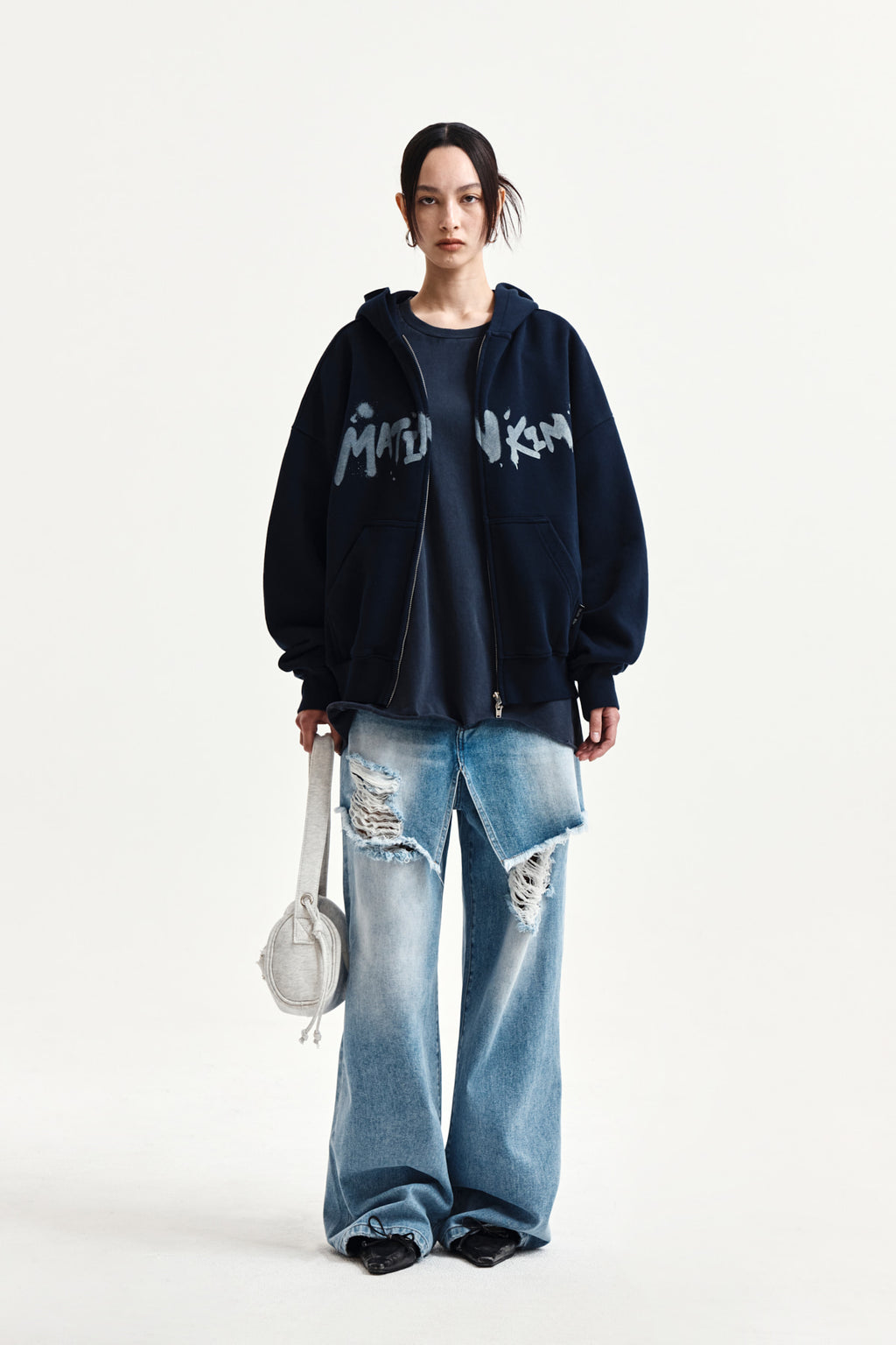 Matin Kim - Graffiti Logo Hoody Zip Up (Navy) product image 8 | TRAB K-Fashion Australia