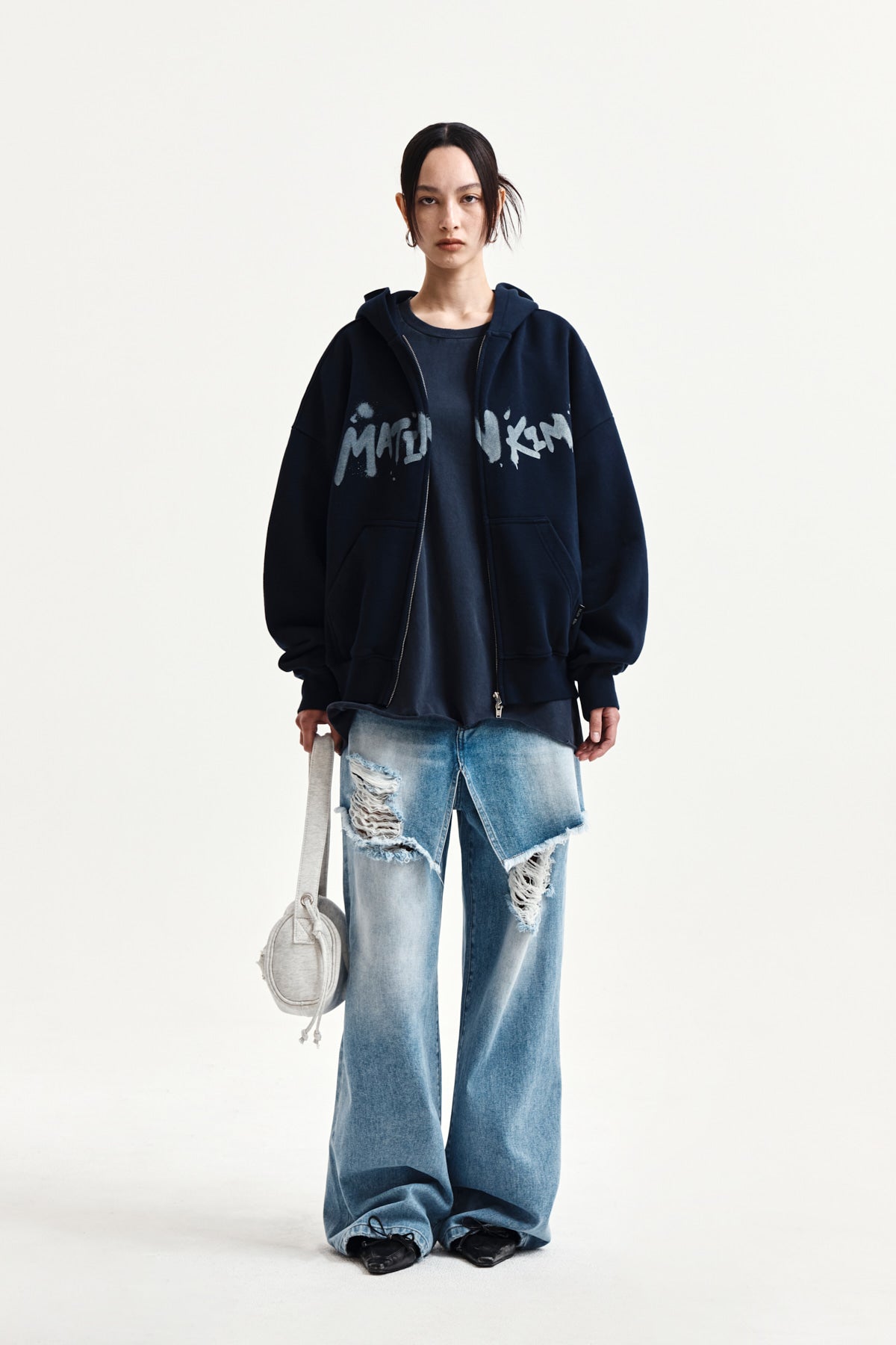 Matin Kim - Graffiti Logo Hoody Zip Up (Navy) product image 8 | TRAB K-Fashion Australia