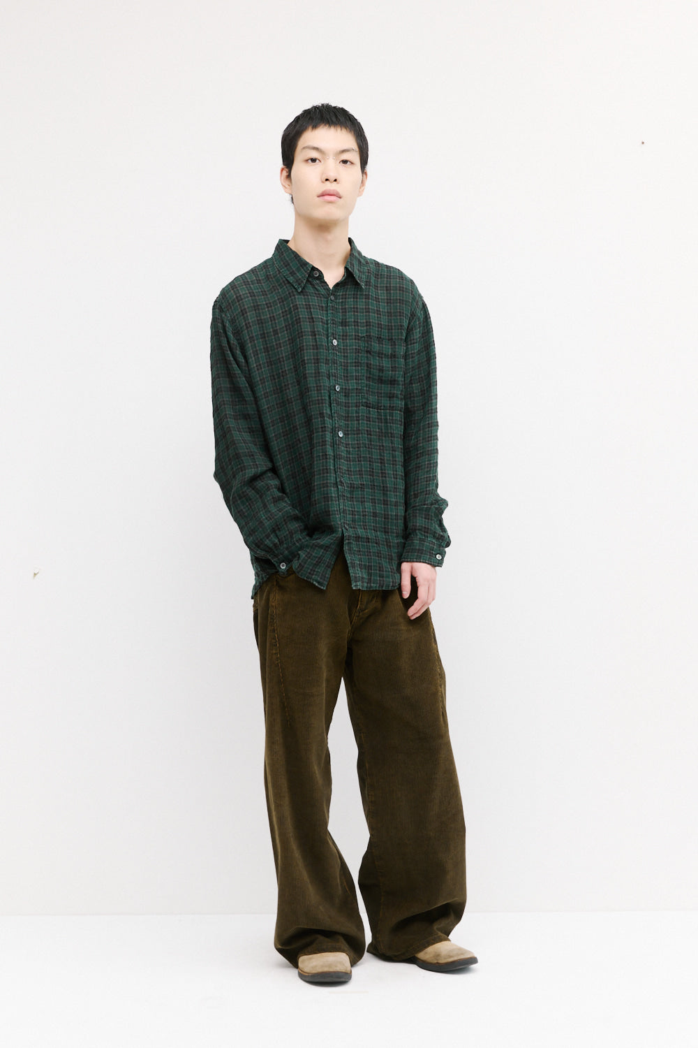 Hatchingroom - Museum Shirt Check Linen Dyed Dark (Green) product image 6 | TRAB K-Fashion Australia