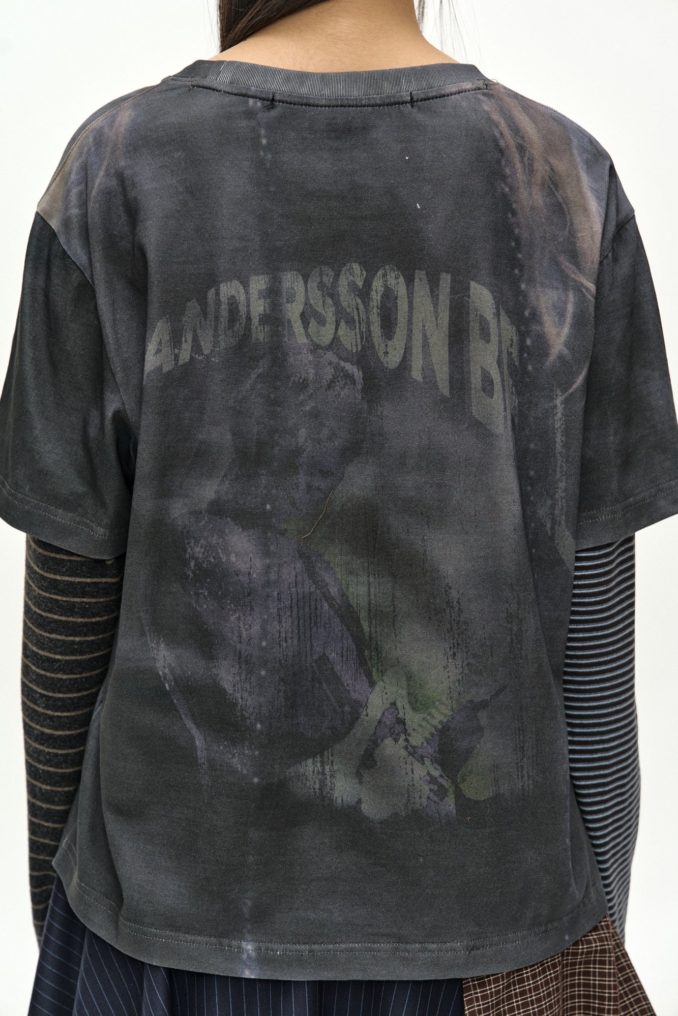 Andersson Bell - Mixed Stripe Sleeve Layered Top (charcoal) (Charcoal) product image 7 | TRAB K-Fashion Australia