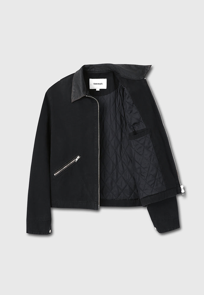 Tonywack - Leather Collar Garment-Washed Zip Work Jacket (Faded Black) product image 8 | TRAB K-Fashion Australia