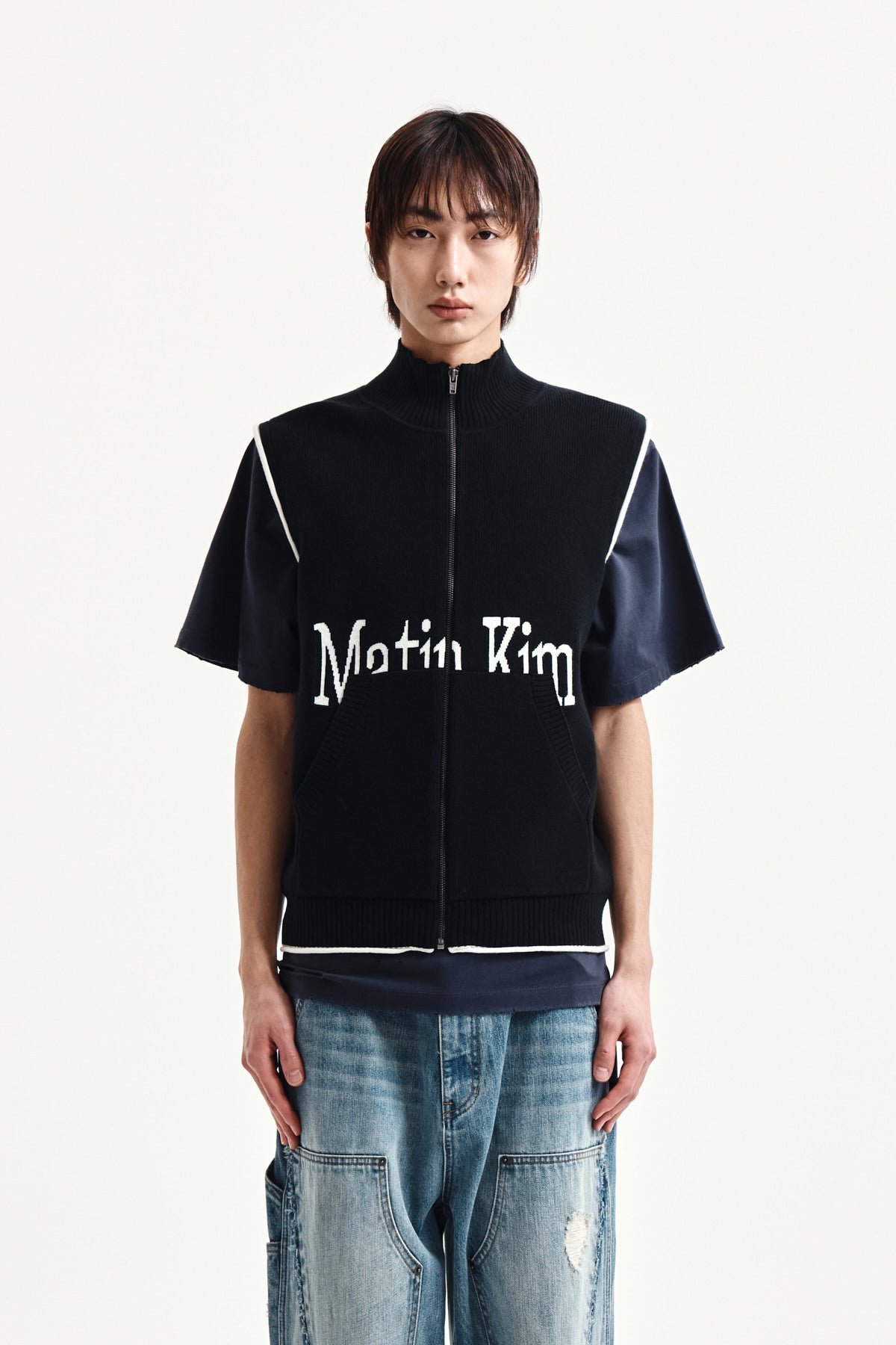 Matin Kim - Matin Spell Point Knit Zip Up Vest (Black) product image 10 | TRAB K-Fashion Australia