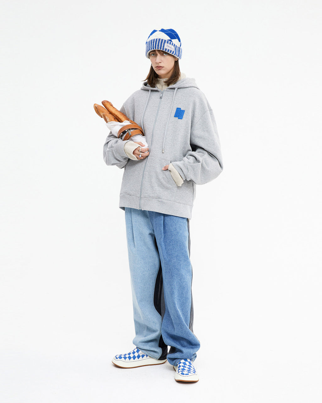 Ader Error - TRS decal hoodie zip-up (Grey) product image 1 | TRAB K-Fashion Australia
