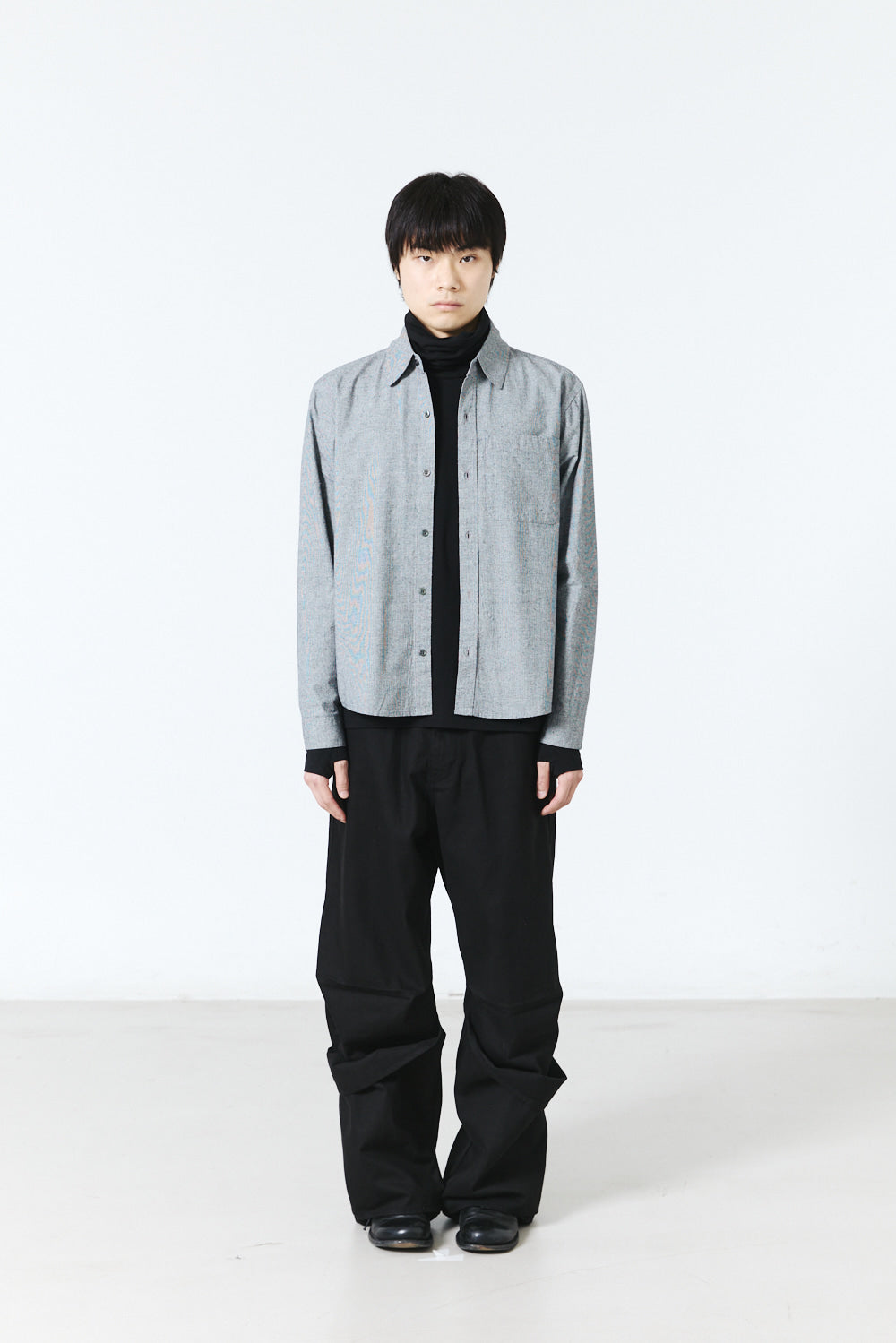 Hatchingroom - Regular Shirt Silk Nep Houndstooth (Black) product image 9 | TRAB K-Fashion Australia