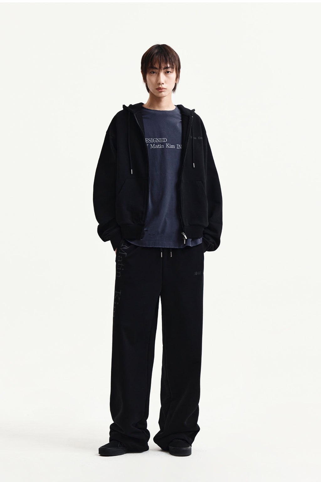 Matin Kim - Back Logo Essential Hoody Zip Up (Black) product image 15 | TRAB K-Fashion Australia