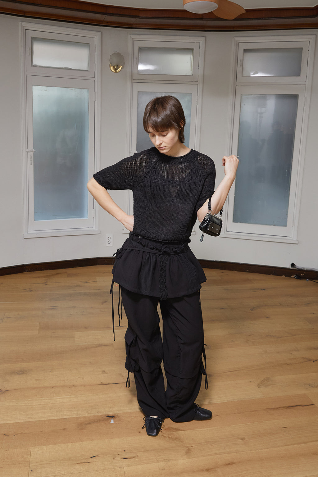 Matin Kim - Three Quarter Sleeve Logo Knit Pullover (Black) product image 10 | TRAB K-Fashion Australia