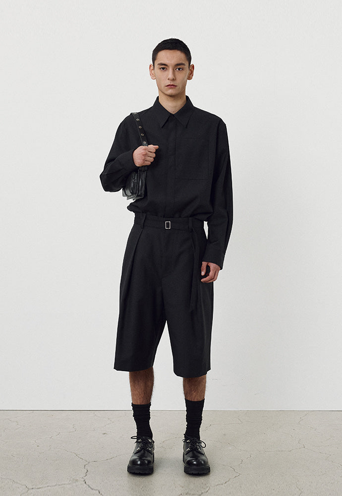 Tonywack - Wool Twill Hidden Pocket Shirt (Black) product image 1 | TRAB K-Fashion Australia