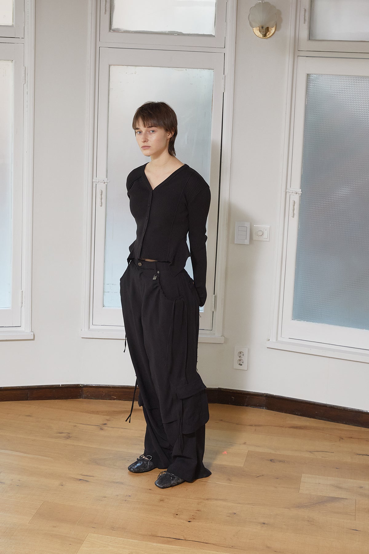 Matin Kim - Unbalance Cut Line Button Cardigan (Black) product image 11 | TRAB K-Fashion Australia