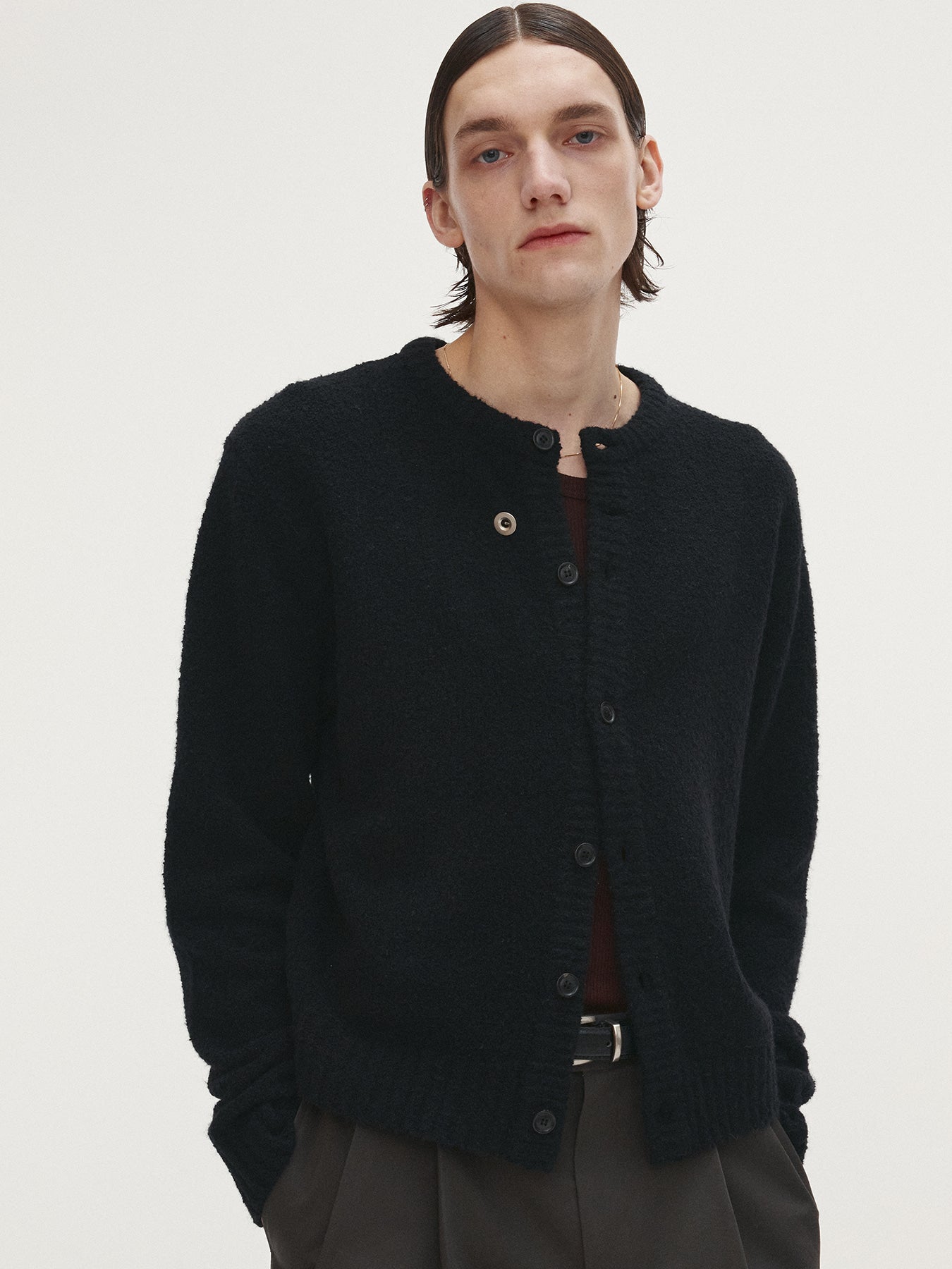 Tonywack - Baby Alpaca Brushed Crew Neck Cardigan (Black) product image 4 | TRAB K-Fashion Australia