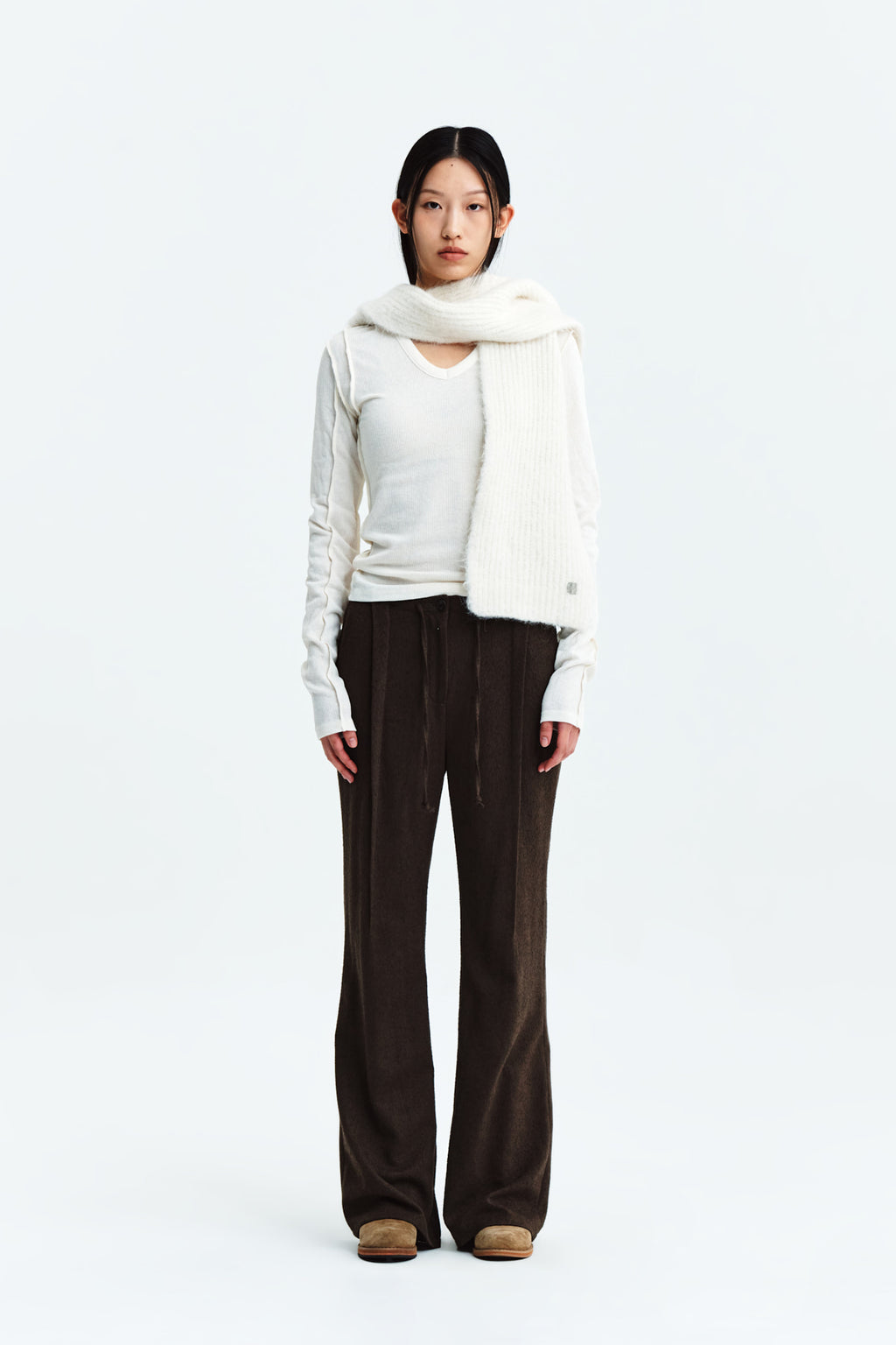 Matin Kim - Stitch V Neck Slim Long Sleeve (Ivory) product image 6 | TRAB K-Fashion Australia