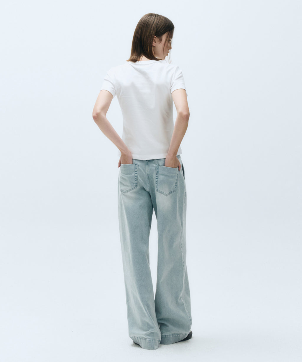 Marithe & Francois Girbaud - Low-waist Tuck Wide Denim Pants (Light Blue) product image 5 | TRAB K-Fashion Australia