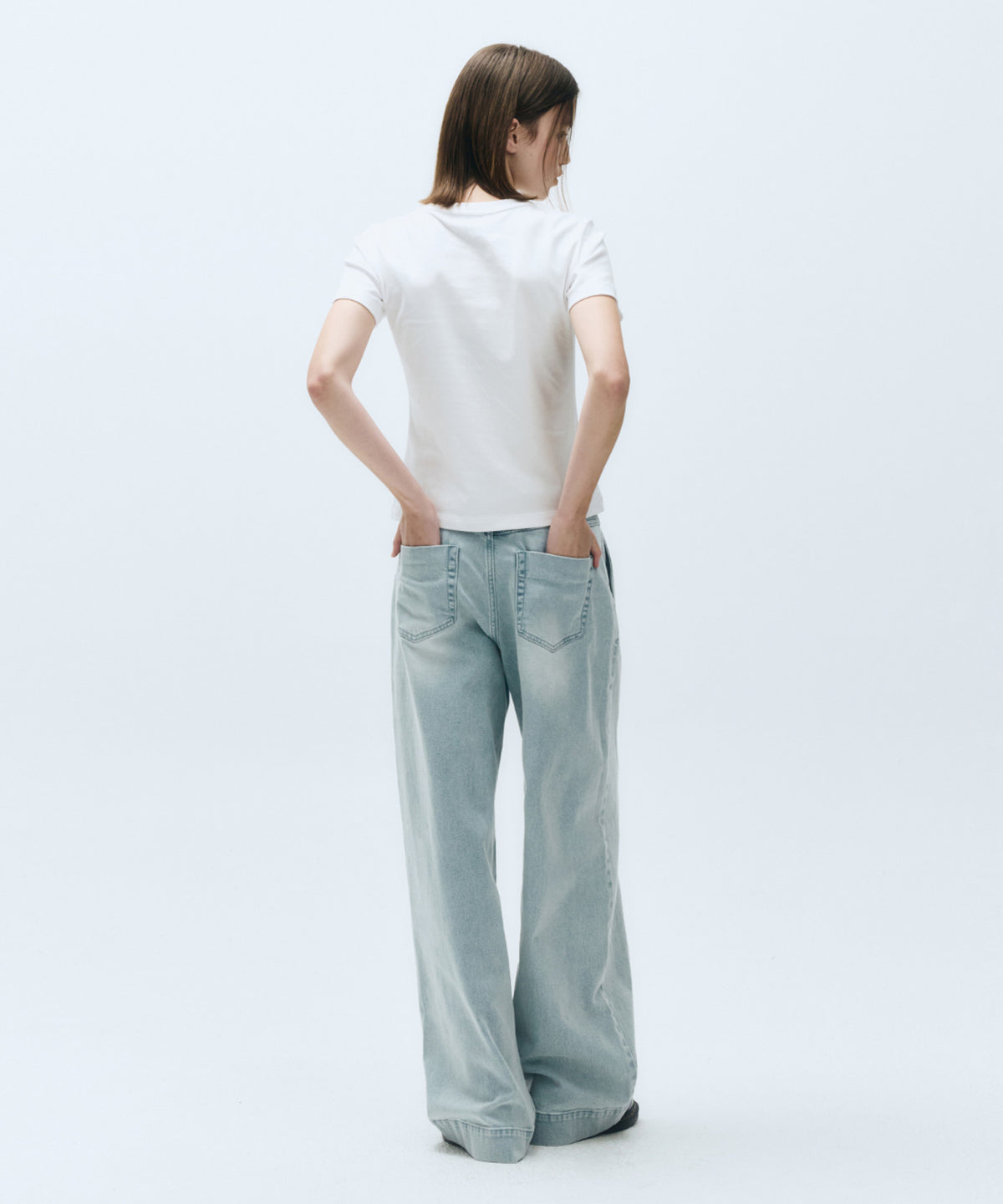 Marithe & Francois Girbaud - Low-waist Tuck Wide Denim Pants (Light Blue) product image 5 | TRAB K-Fashion Australia