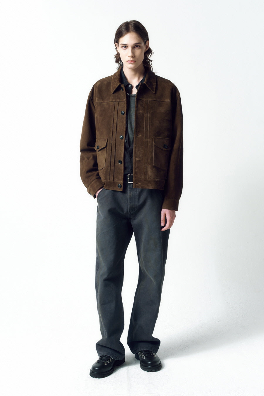 Insilence - Goat Suede Jean Jacket (Dark Brown) product image 7 | TRAB K-Fashion Australia