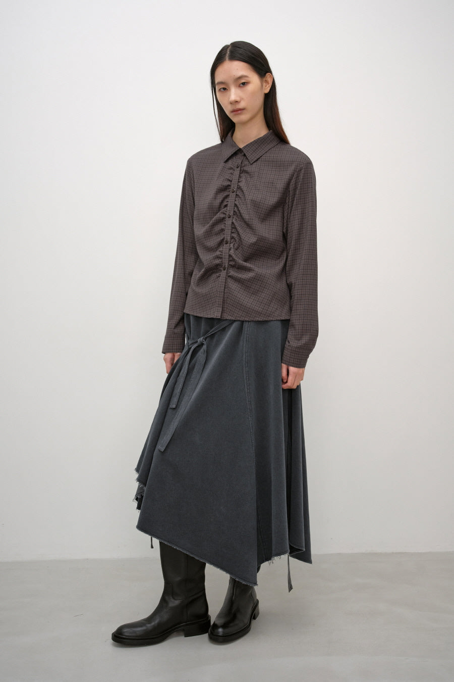 Insilence - Check Shirring Shirt (Brown Check) product image 4 | TRAB K-Fashion Australia