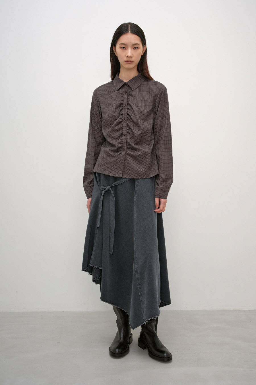 Insilence - Check Shirring Shirt (Brown Check) product image 3 | TRAB K-Fashion Australia
