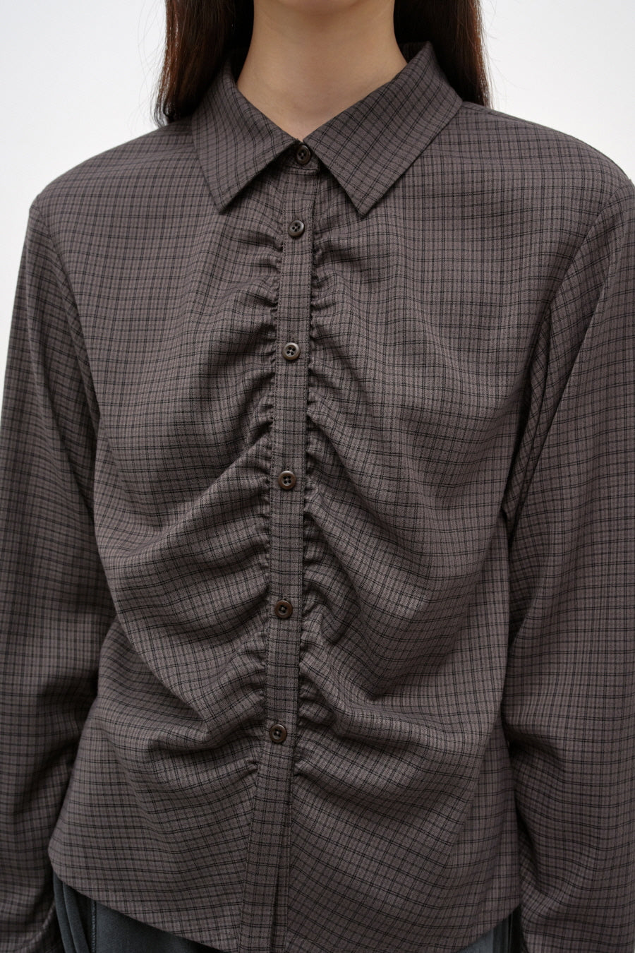 Insilence - Check Shirring Shirt (Brown Check) product image 2 | TRAB K-Fashion Australia