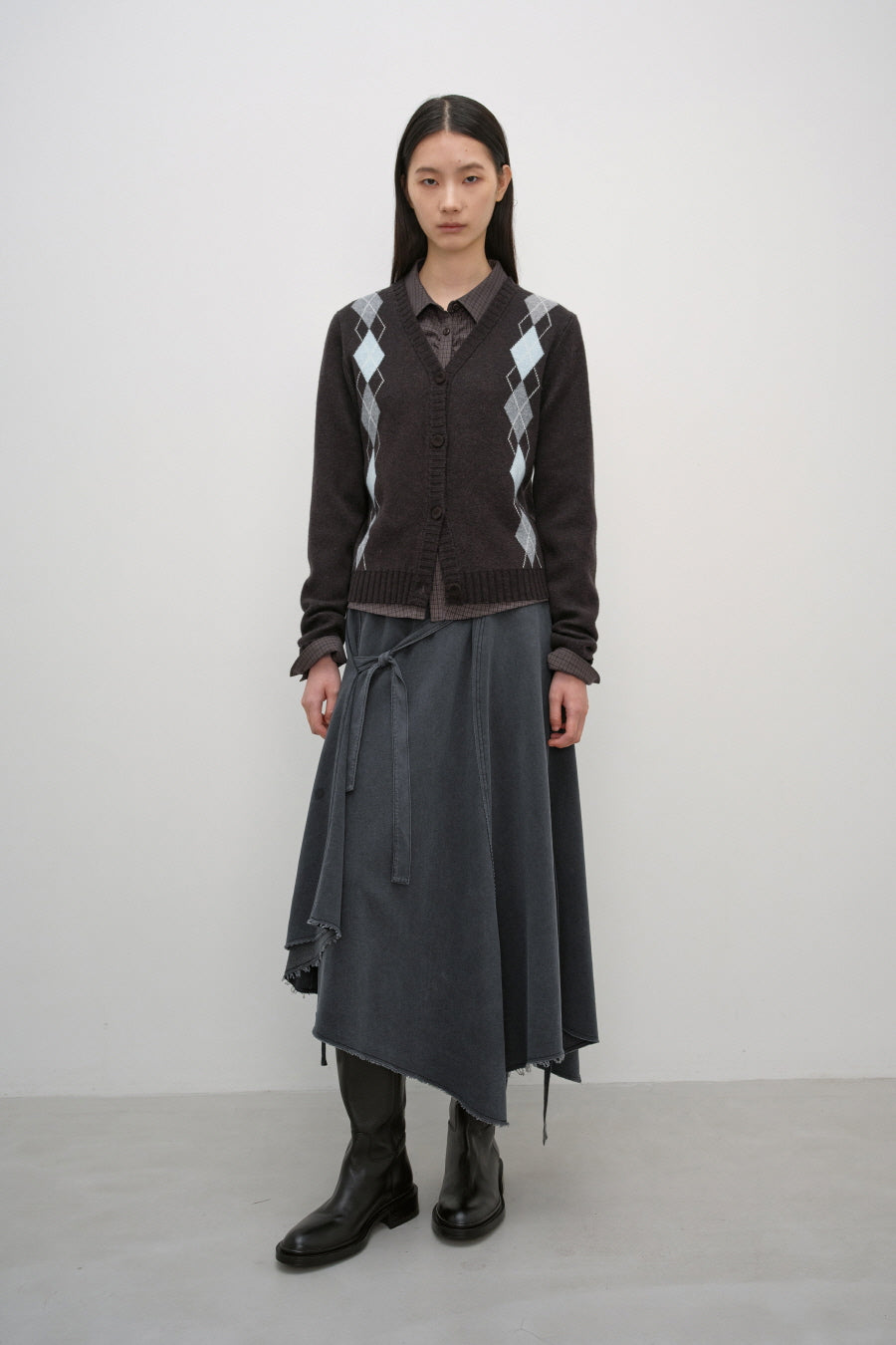 Insilence - Argyle V-Neck Cardigan (Brown) product image 3 | TRAB K-Fashion Australia