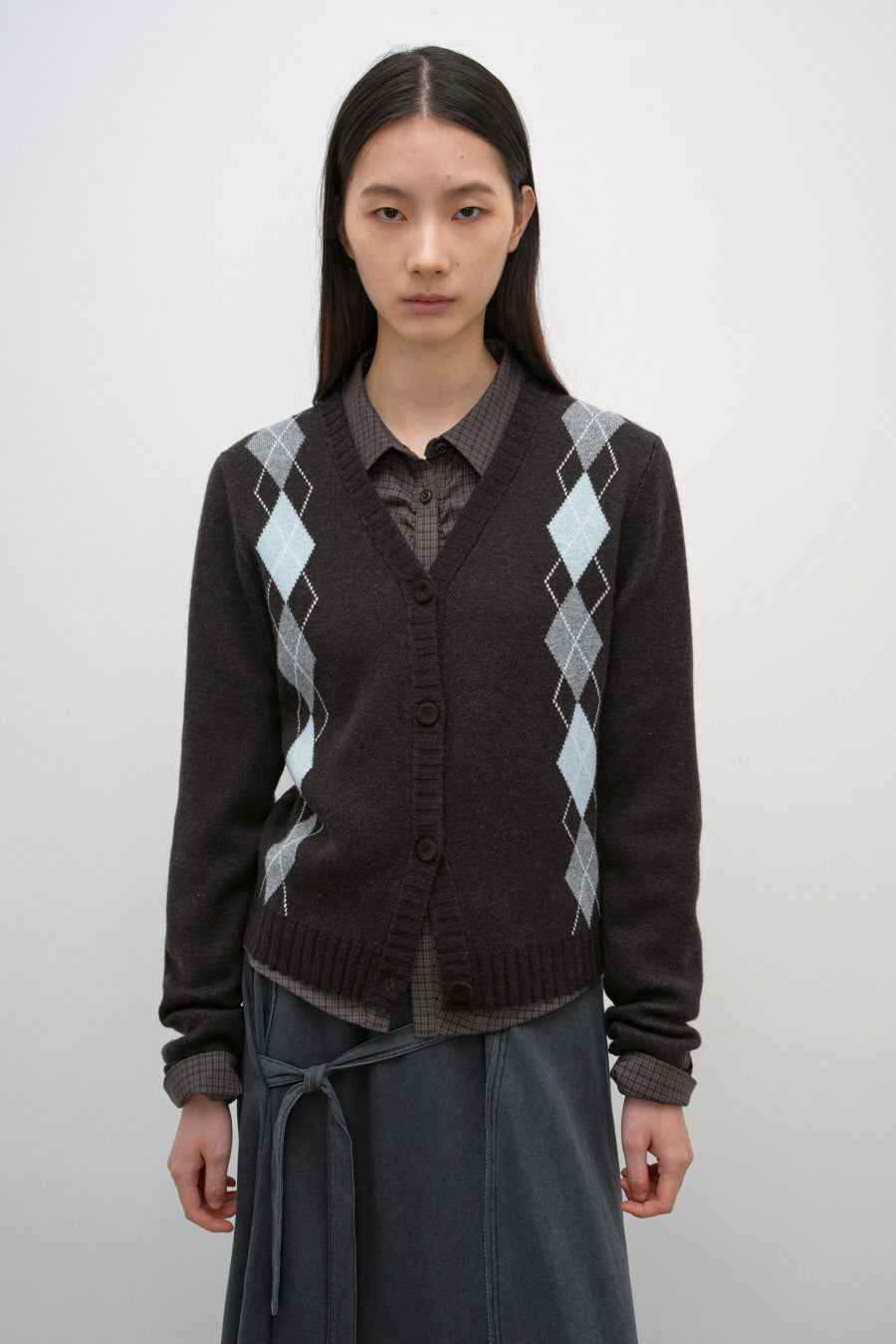 Insilence - Argyle V-Neck Cardigan (Brown) product image 1 | TRAB K-Fashion Australia