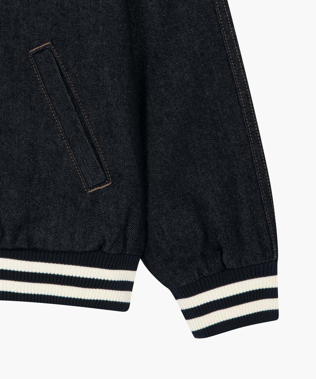 Marithe & Francois Girbaud - Classic Logo Raglan Denim Varsity Jacket (Indigo) product image 13 | TRAB K-Fashion Australia