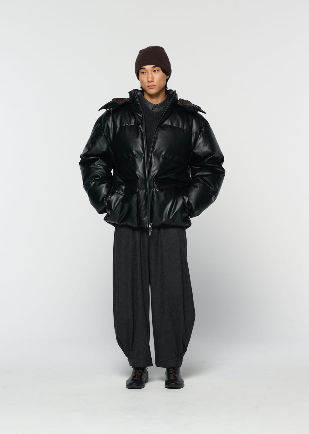 Amomento - [Pre-Order] synthetic leather mid puffer (Black) product image 5 | TRAB K-Fashion Australia