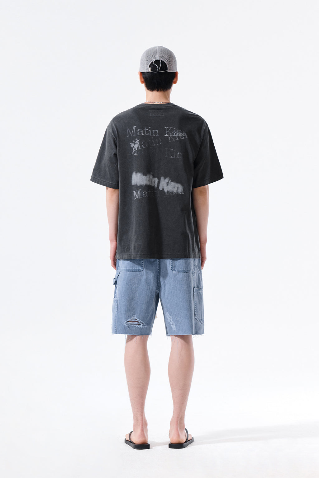 Matin Kim - Heringbone Raw Cut Denim Shorts (Light Blue) product image 13 | TRAB K-Fashion Australia