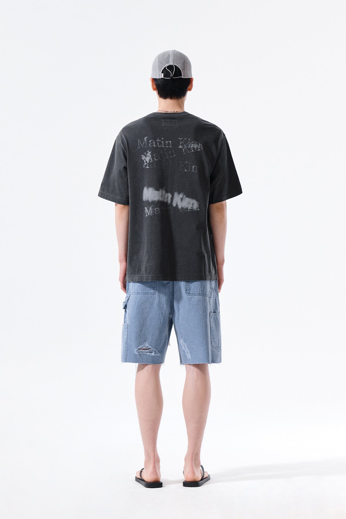 Matin Kim - Heringbone Raw Cut Denim Shorts (Light Blue) product image 13 | TRAB K-Fashion Australia