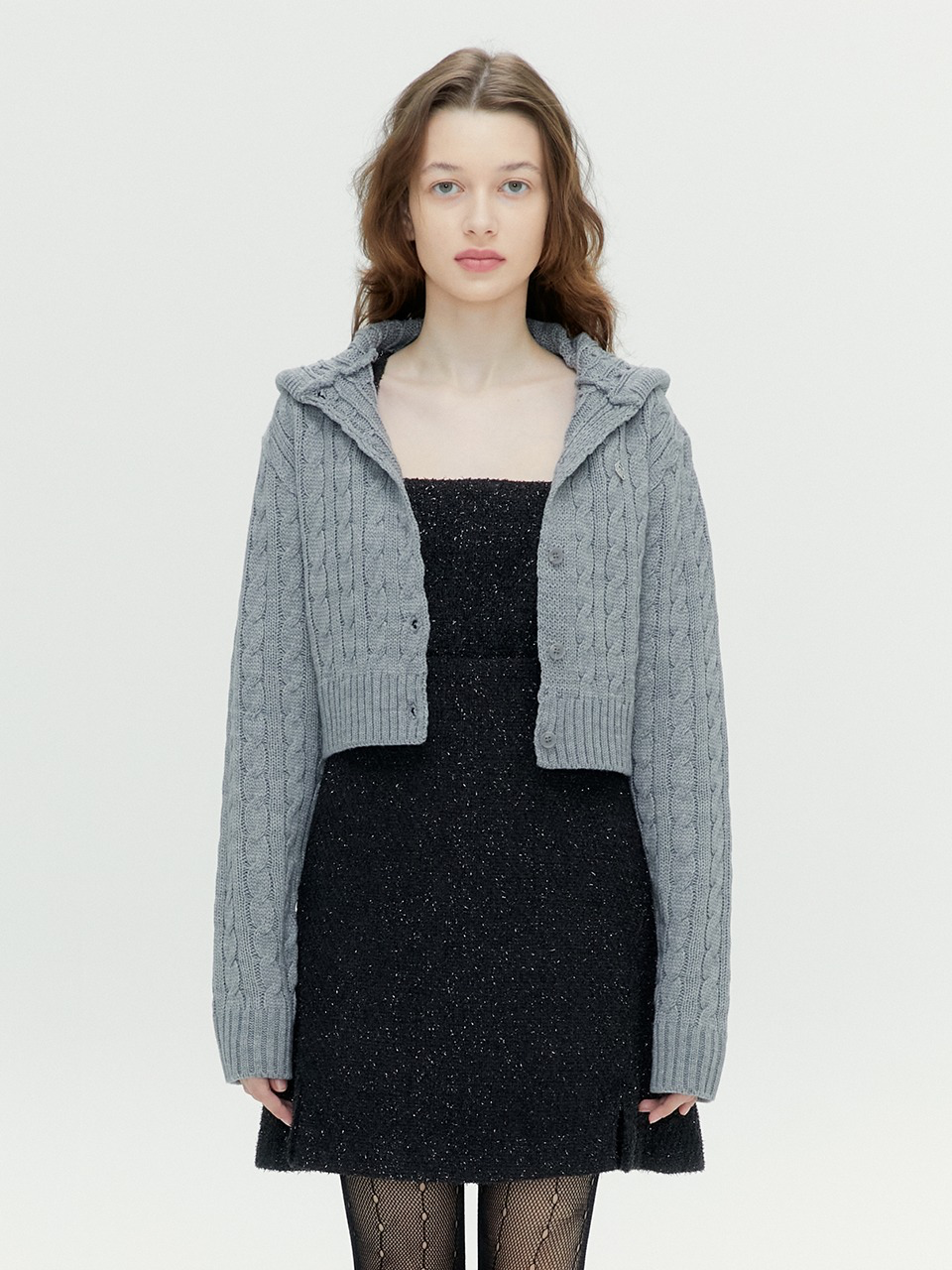 Margarin Fingers - Hoody Cable-Knit Cardigan (Grey) product image 1 | TRAB K-Fashion Australia
