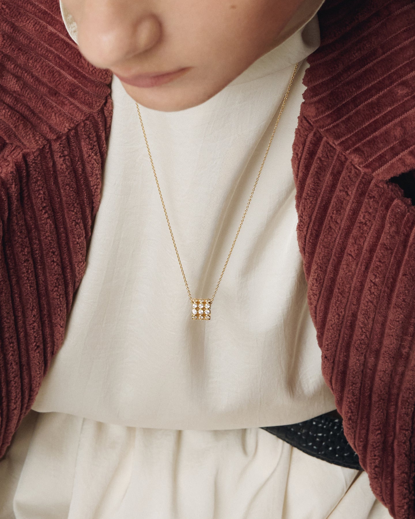 Numbering - Bezel Stone Cylinder Pendant Necklace #3725 product image 1 | TRAB K-Fashion Australia