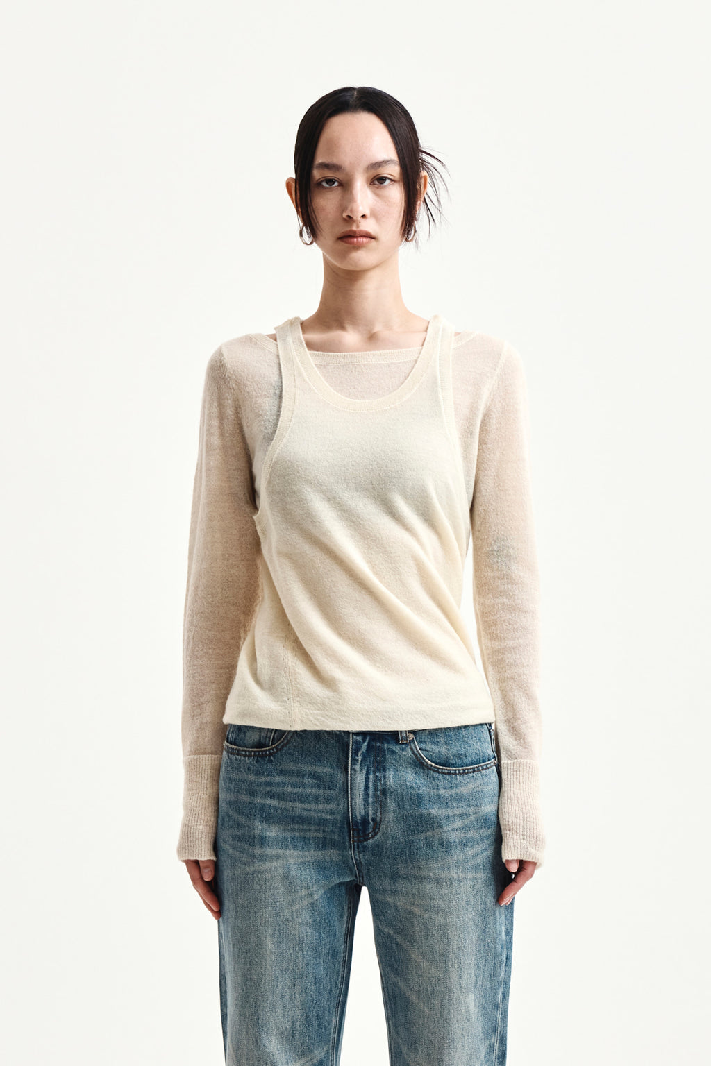 Matin Kim - Mohair Layered Knit Pullover (Light Yellow) product image 11 | TRAB K-Fashion Australia
