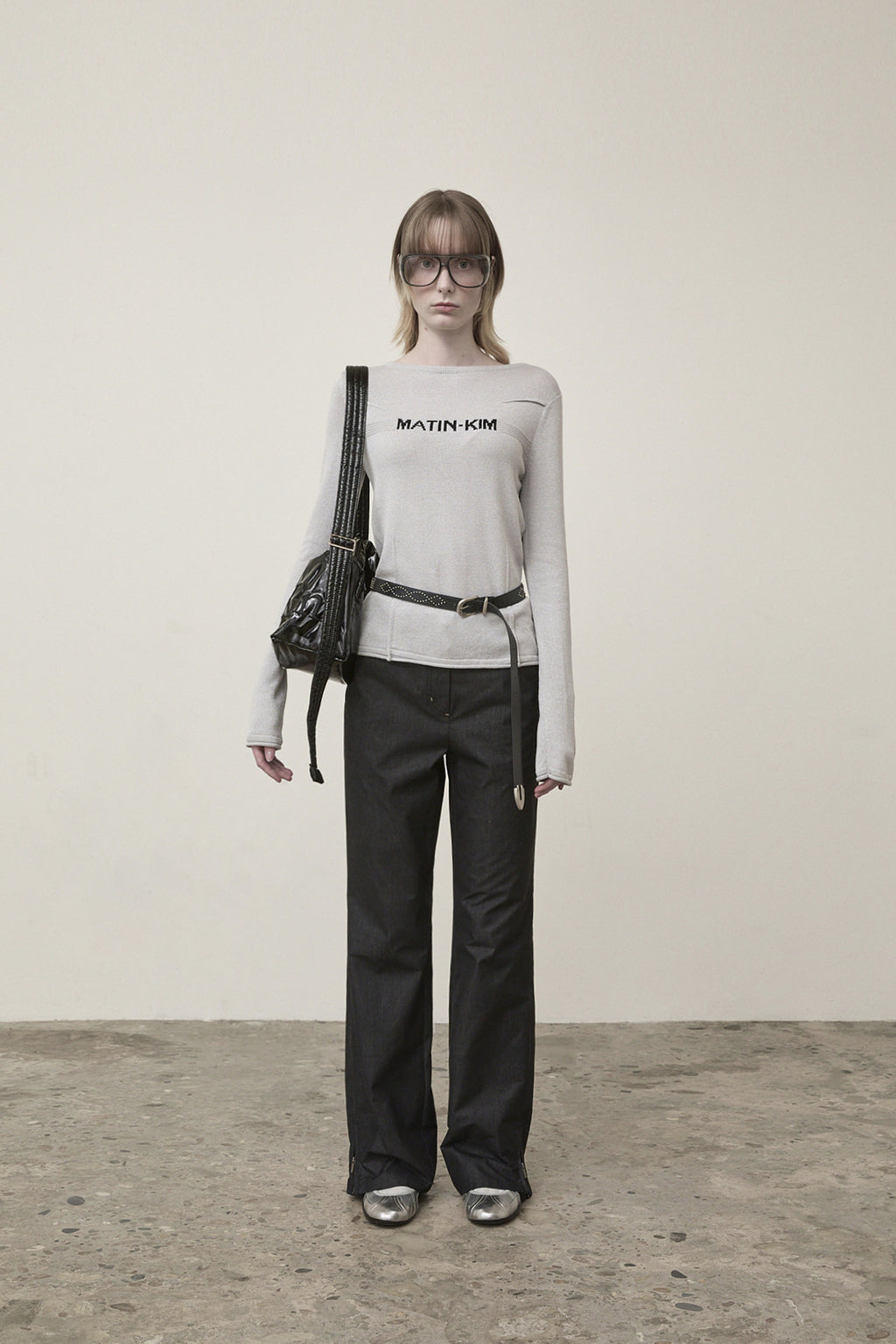 Matin Kim - Glitter Slim Logo Knit Top (Light Grey) product image 5 | TRAB K-Fashion Australia