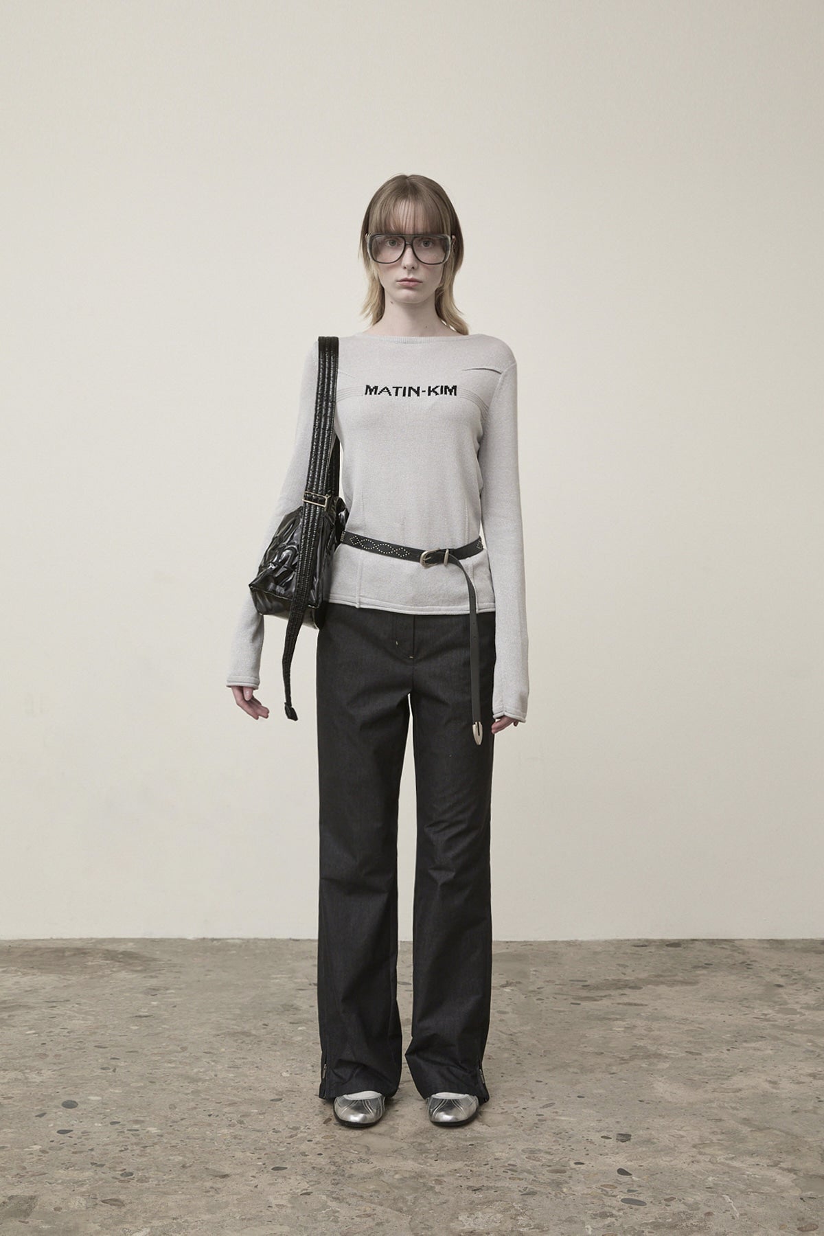 Matin Kim - Glitter Slim Logo Knit Top (Light Grey) product image 5 | TRAB K-Fashion Australia