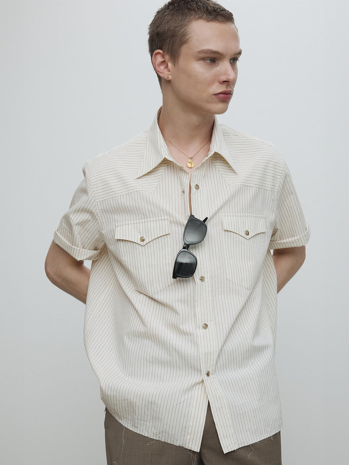 Tonywack - Raw-Cut Stripe Check Shirt (Ivory) product image 6 | TRAB K-Fashion Australia