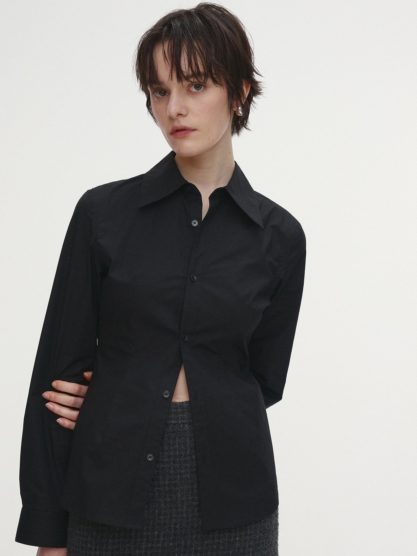 Tonywack - Elasticated Cotton Slim-Fit Shirt (Black) product image 4 | TRAB K-Fashion Australia