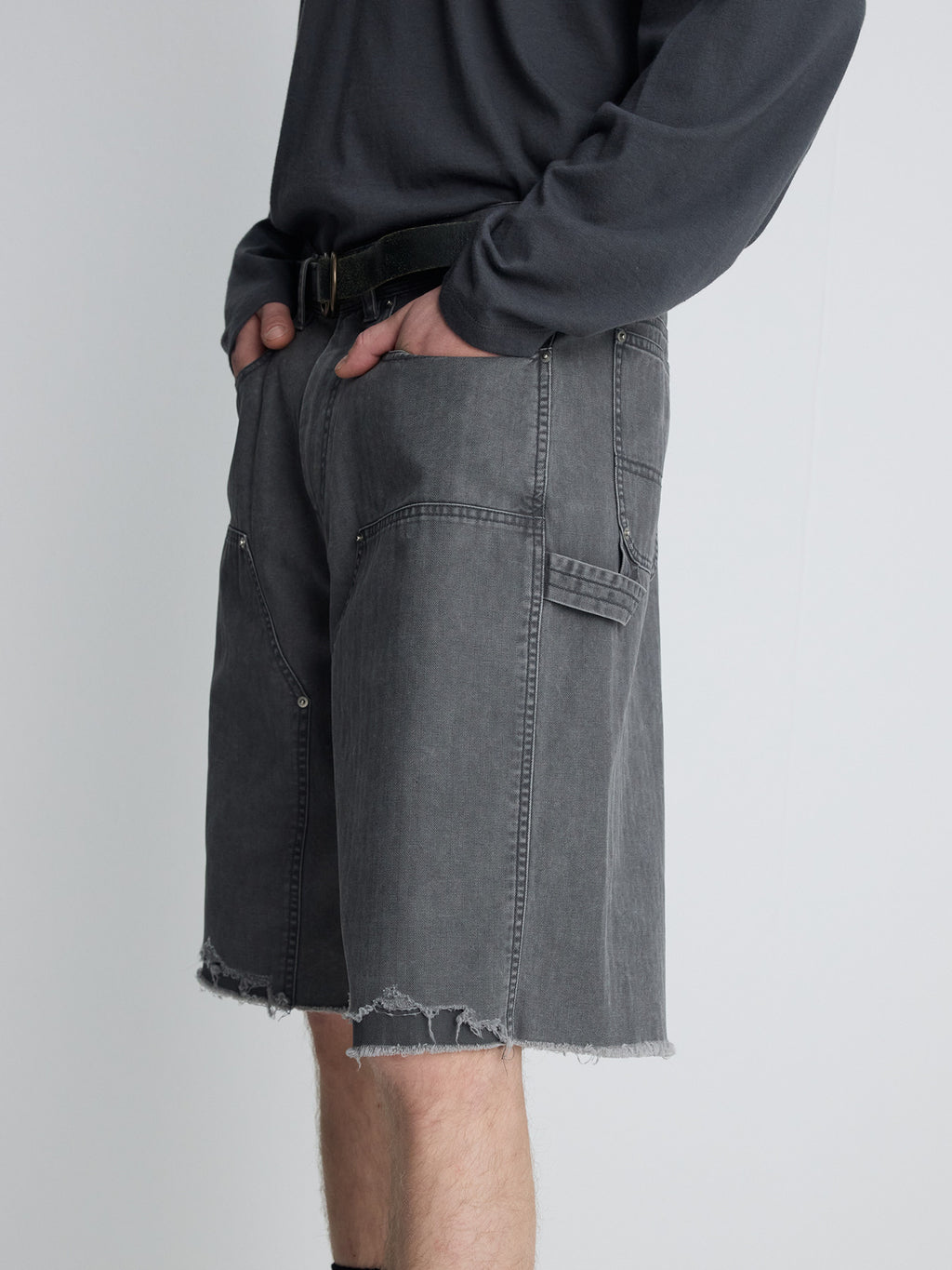 Tonywack - Hand Distressed Hbt Double Knee Shorts (Faded Carbon) product image 5 | TRAB K-Fashion Australia