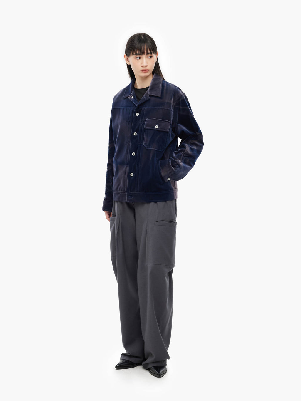 Jiyong Kim - Sun-Bleached Velvet Trucker Jacket (Blue) product image 4 | TRAB K-Fashion Australia