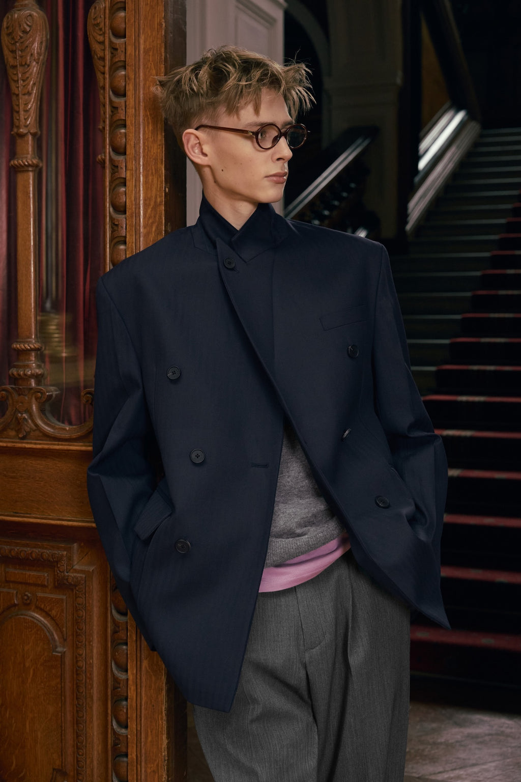 STU - Herringbone Double Breasted Blazer (Navy) product image 6 | TRAB K-Fashion Australia