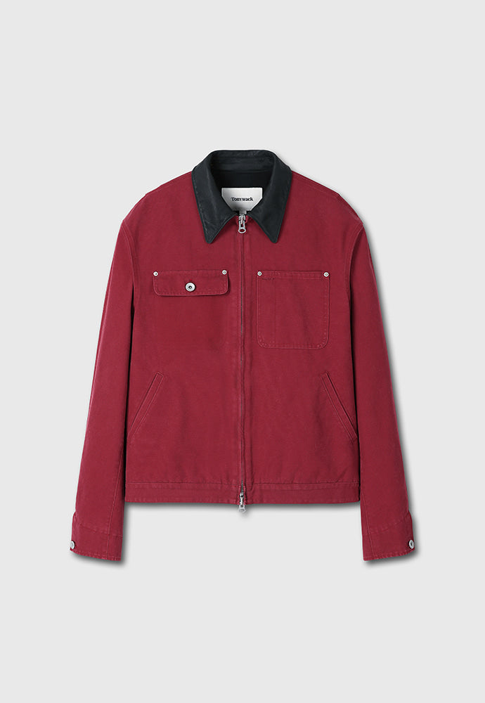 Tonywack - Leather Collar Garment-Washed Rivet Work Jacket (Red) product image 7 | TRAB K-Fashion Australia