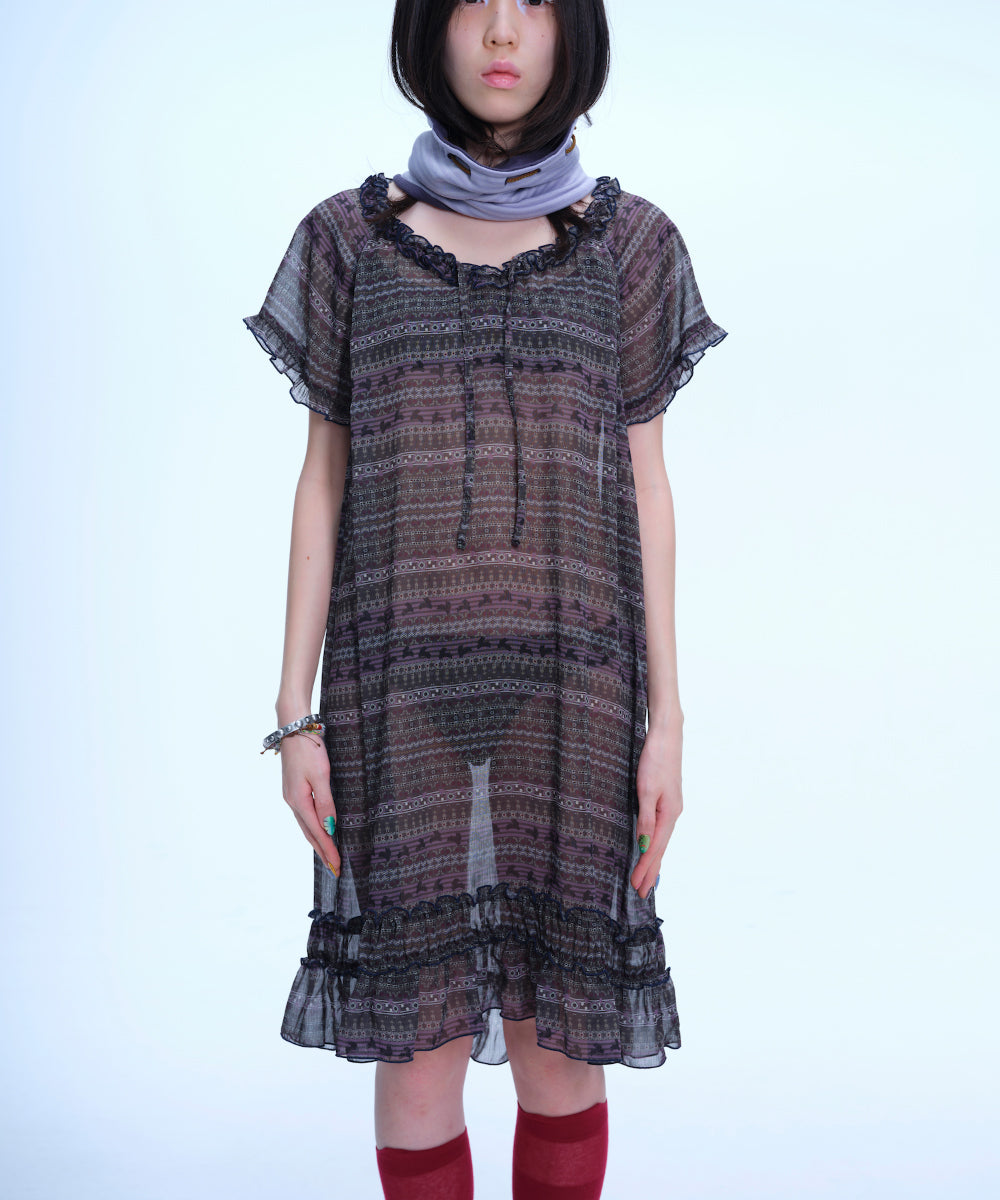 Coyseio - Chiffon Shirring One Piece (Purple Brown) product image 9 | TRAB K-Fashion Australia