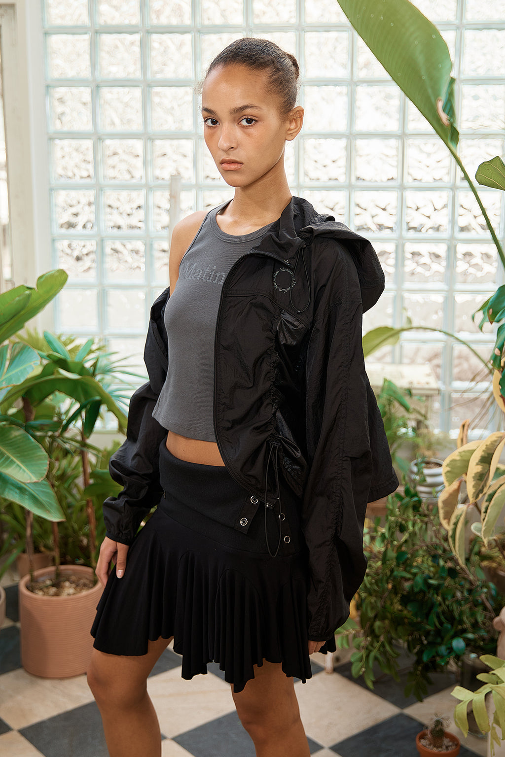 Matin Kim - Hoody Point Crop Light Windbreaker (Black) product image 11 | TRAB K-Fashion Australia