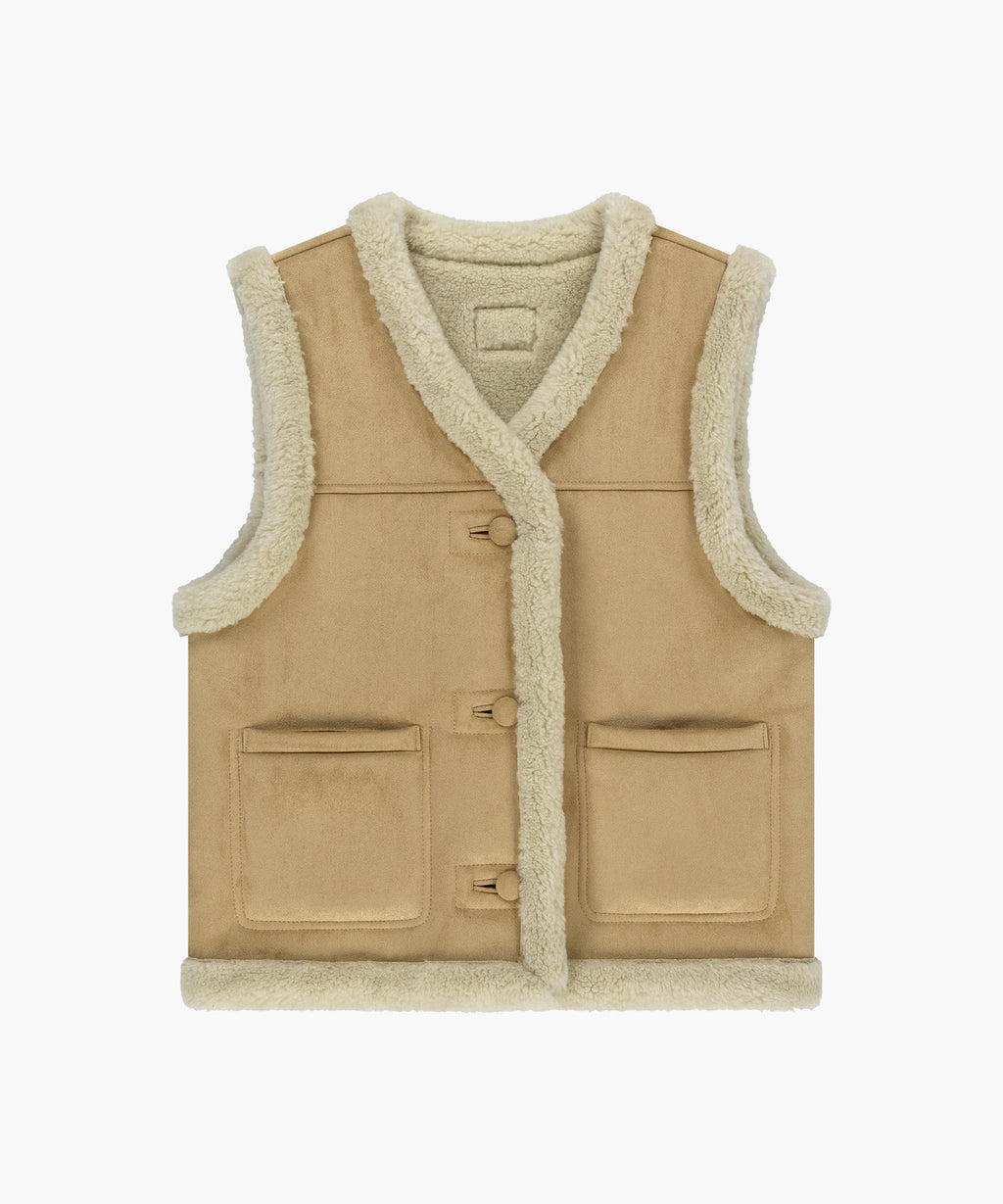 Marithe & Francois Girbaud - V-neck Shearling Vest (Beige) product image 6 | TRAB K-Fashion Australia